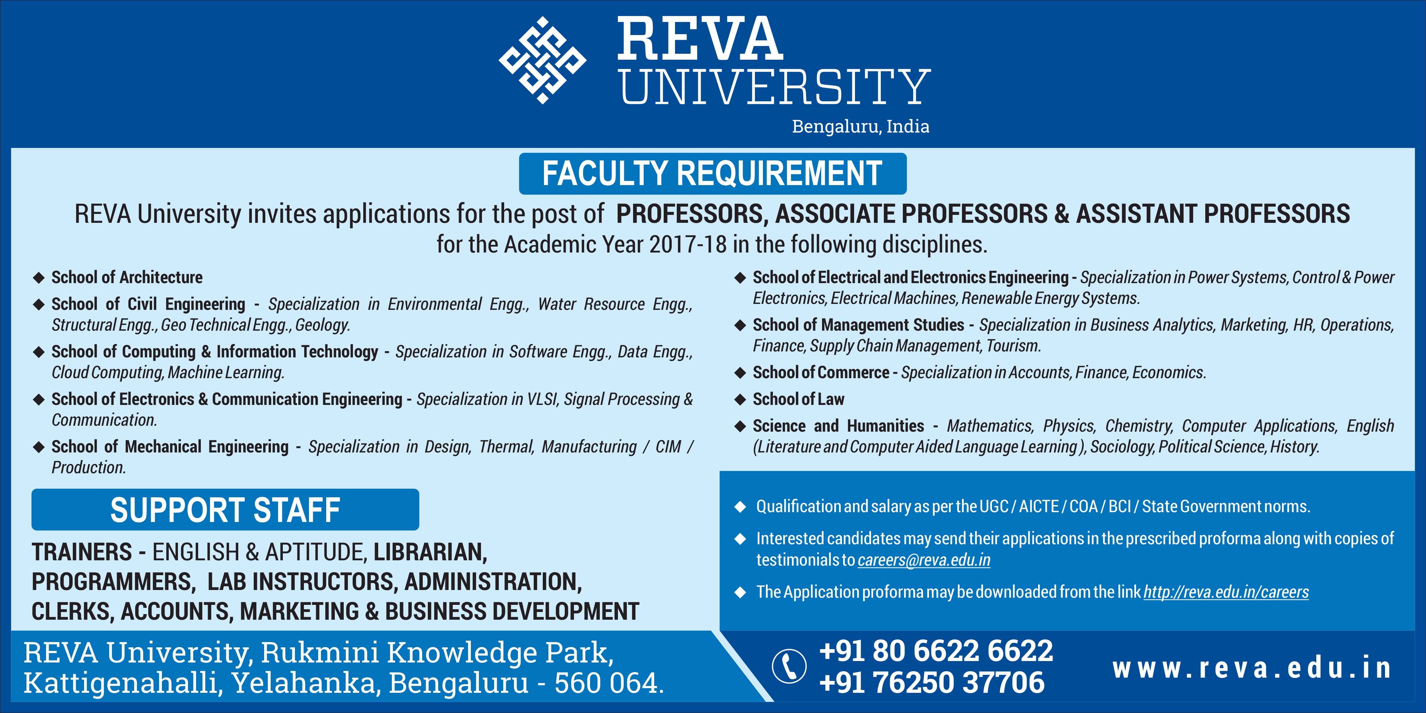Recruitment for Librarian Post at Reva University, Bangalore, India