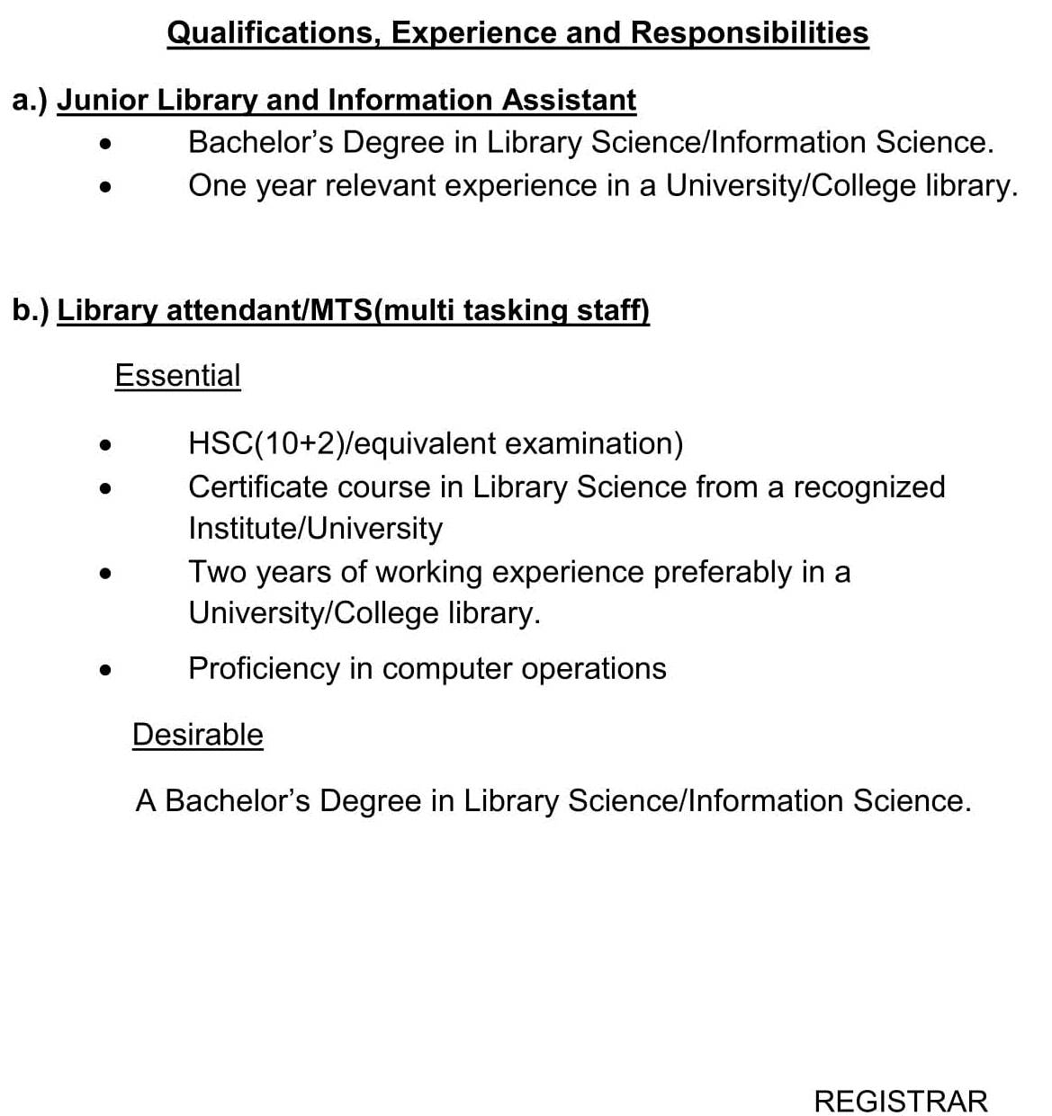 Recruitment for Junior Library & Information Assistant & Library