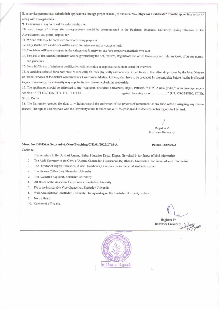 Recruitment For Library Assistant Post At Bhattadev University Bajali